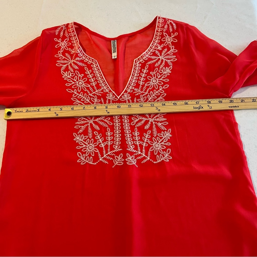 Monoreno Women’s Embroidered Tunic Top Size Medium V-Neck Cover-Up Coral Color - Picture 12 of 16